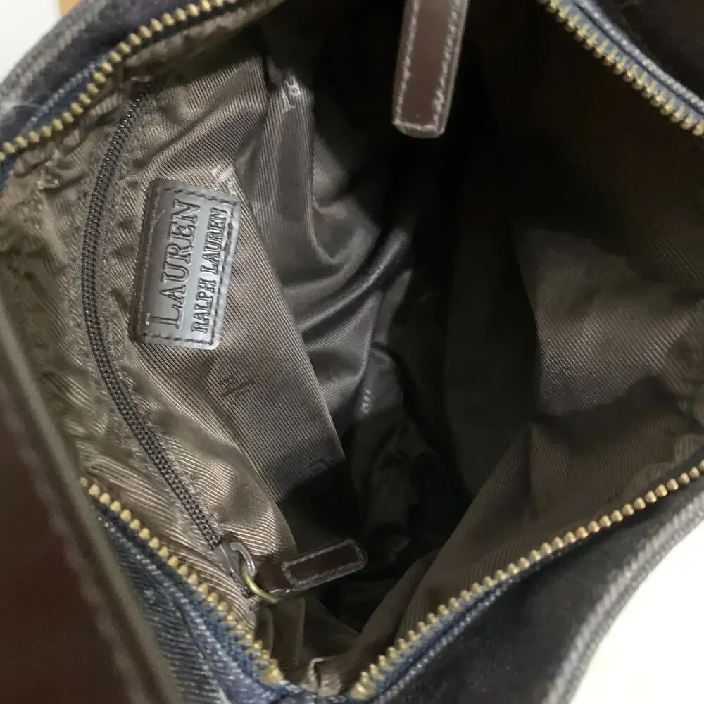 RALPH LAUREN Blue Denim Y2K Vintage Shoulder Bag Slim Hobo Contrast Stitching